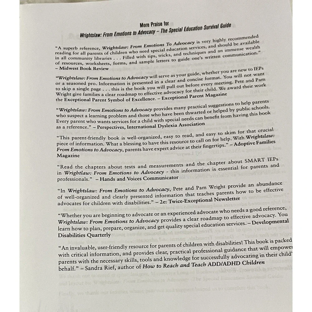 WrightsLaw From Emotions to Advocacy 2nd Ed Special Education Survival Guide